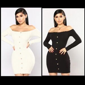 Two Fashion Nova Off The Shoulder Sleve Medium Oatmeal and Black Medium